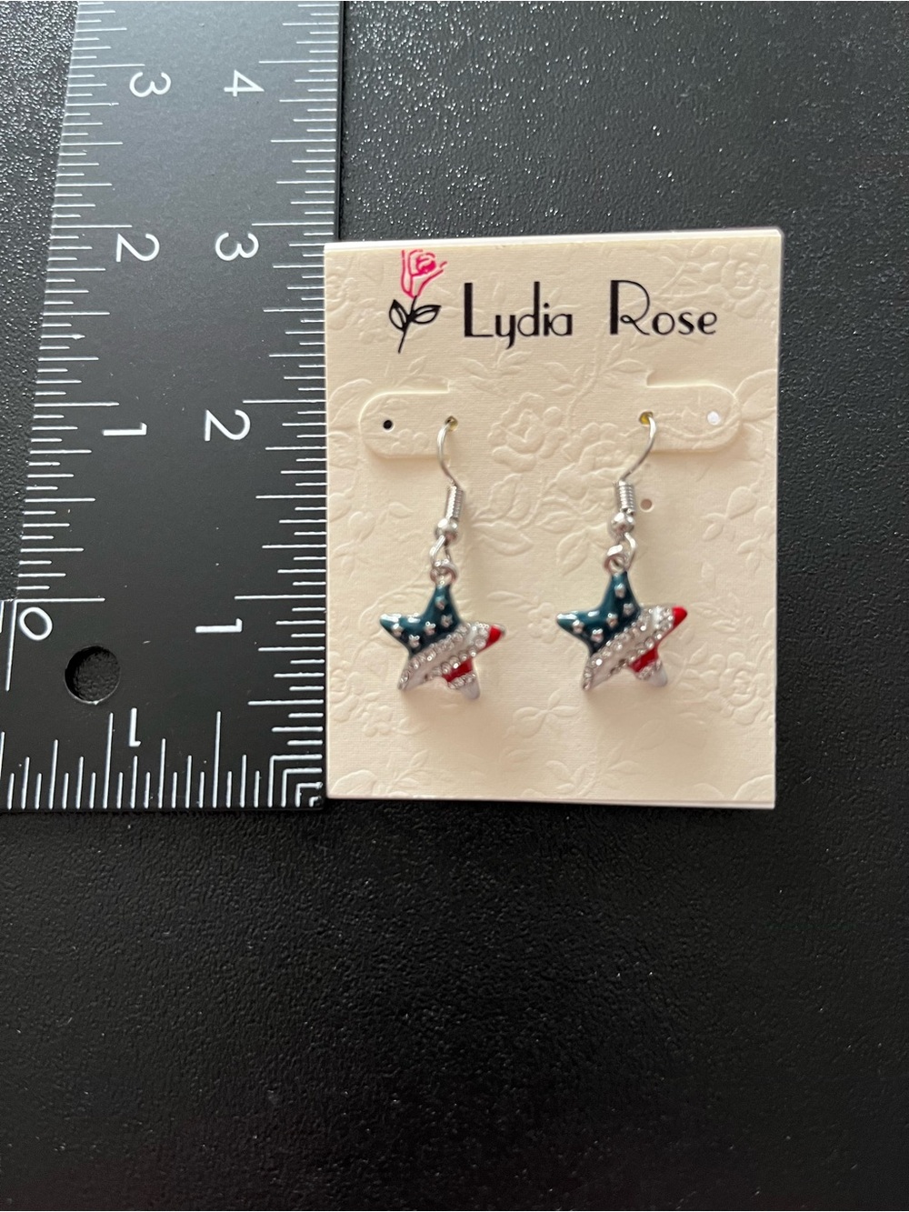 Patriotic Star Dangle Earrings - Red, White & Blue